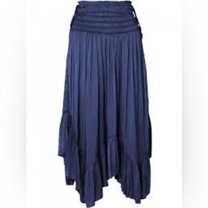 Ulla Johnson Edie Deep Blue Navy Satin Ruched Midi Skirt